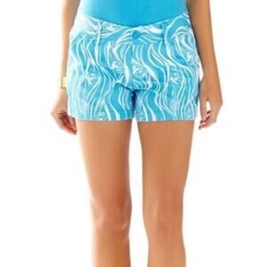 🔥 Lilly Pulitzer Callahan Printed Shorts Joe Fish Print Blue / White Sz 2